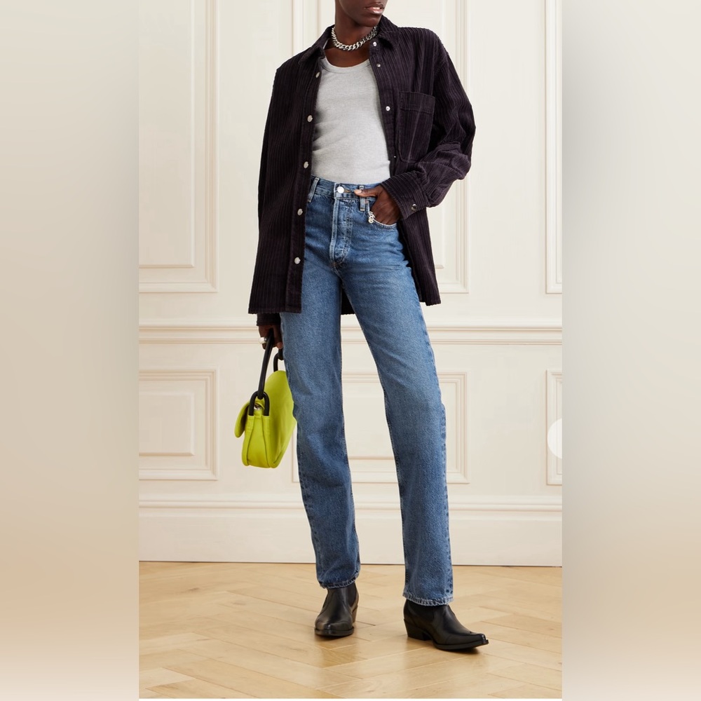 AGOLDE 90's Pinch Waist Long high-rise straight-leg blue denim jeans
